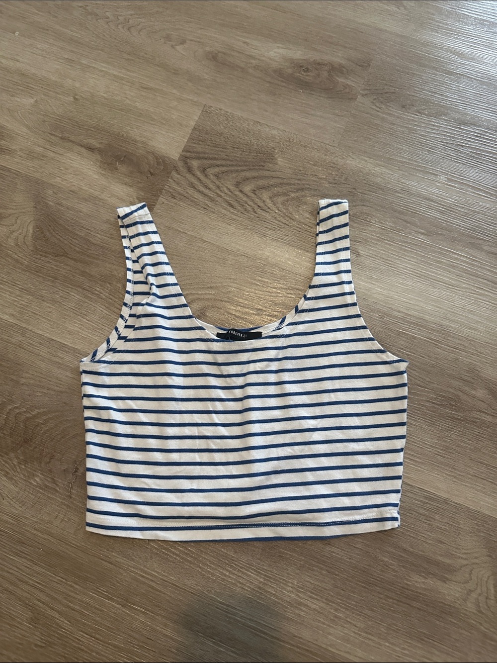 Forever 21 White and Blue Striped Crop Tank